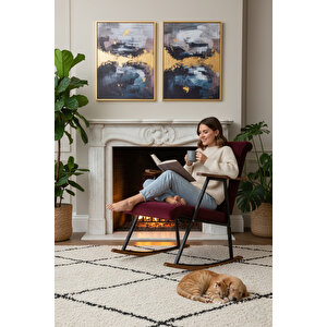 El İşçiliği Ahşap Detaylı Sallanan Koltuk | Ergonomik Tv Ve Dinlenme Koltuğu - Mor Mor