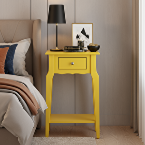 Masif Konik Sarı Raflı Komodin - Mini Dresuar