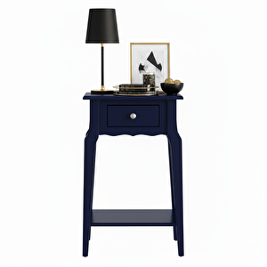 Masif Konik Lacivert Raflı Komodin - Mini Dresuar