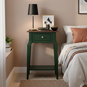 Masif Konik Yeşil Ceviz Raflı Komodin - Mini Dresuar