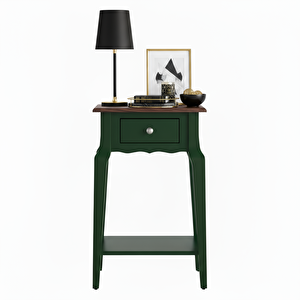 Masif Konik Yeşil Ceviz Raflı Komodin - Mini Dresuar