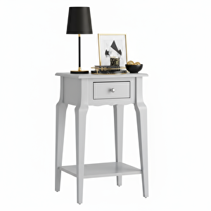 Masif Konik Açık Gri Raflı Komodin - Mini Dresuar