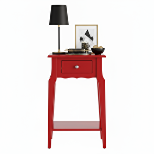 Masif Konik Kırmızı Raflı Komodin - Mini Dresuar