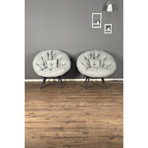 Hera 2'li Berjer Koltuk & Yatak Olabilen Minder Gri Gri