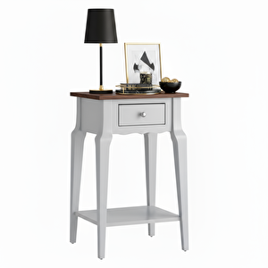 Masif Konik Açık Gri  Ceviz Raflı Komodin - Mini Dresuar