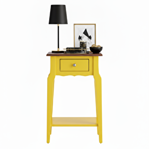 Masif Konik Sarı Ceviz Raflı Komodin - Mini Dresuar