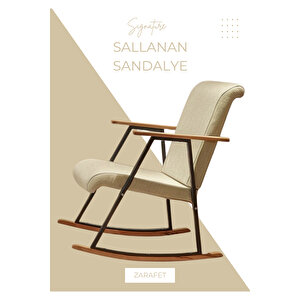 El İşçiliği Ahşap Detaylı Sallanan Koltuk | Ergonomik Tv Ve Dinlenme Koltuğu Krem