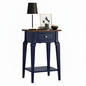 Masif Konik Lacivert Ceviz Raflı Komodin - Mini Dresuar