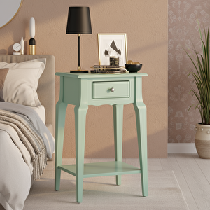 Masif Konik Su Yeşili Raflı Komodin - Mini Dresuar