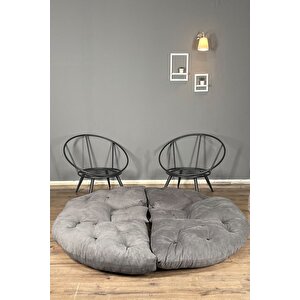 Hera 2'li Berjer Koltuk & Yatak Olabilen Minder Füme Füme