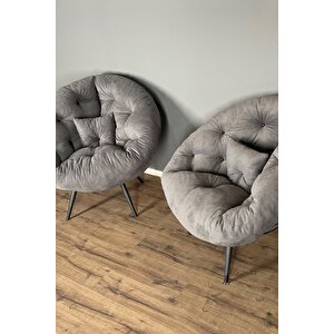 Hera 2'li Berjer Koltuk & Yatak Olabilen Minder Füme Füme