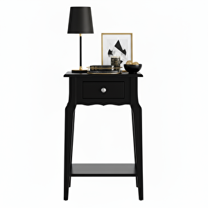 Masif Konik Siyah Raflı Komodin - Mini Dresuar