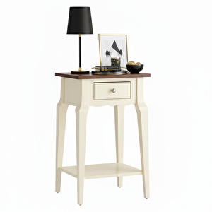 Masif Konik Krem Ceviz Raflı Komodin - Mini Dresuar