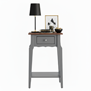 Masif Konik Gri Ceviz Raflı Komodin - Mini Dresuar