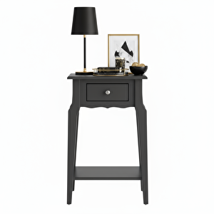 Masif Konik Antrasit Raflı Komodin - Mini Dresuar