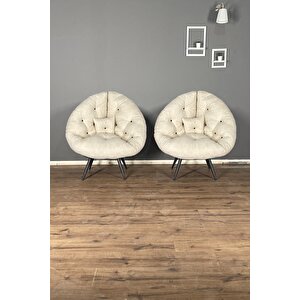 Hera 2'li Berjer Koltuk & Yatak Olabilen Minder Krem Krem