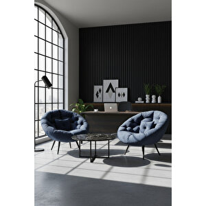 Hera 2'li Berjer Koltuk & Yatak Olabilen Minder Lacivert