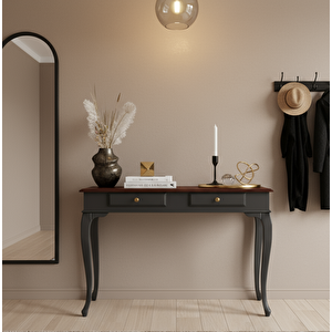 110 Cm Masif Çekmeceli Lükens Antrasit Ceviz Dresuar