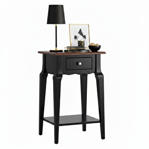 Masif Konik Siyah Ceviz Raflı Yan Sehpa - Saksılık