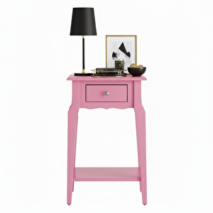 Masif Konik Pembe Raflı Yan Sehpa - Saksılık