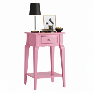 Masif Konik Pembe Raflı Yan Sehpa - Saksılık