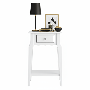 Masif Konik Beyaz Raflı Yan Sehpa - Saksılık