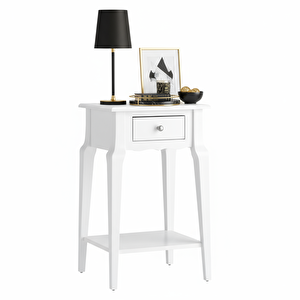 Masif Konik Beyaz Raflı Yan Sehpa - Saksılık