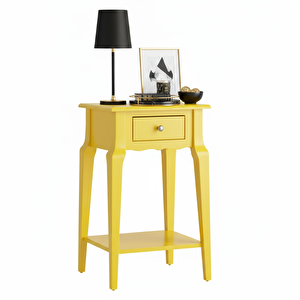 Masif Konik Sarı Raflı Raflı Yan Sehpa - Saksılık