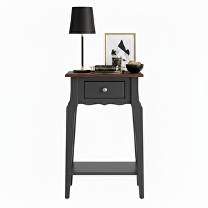 Masif Konik Antrasit Ceviz Raflı Yan Sehpa - Saksılık