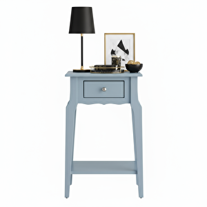 Masif Konik Mavi Raflı Yan Sehpa - Saksılık