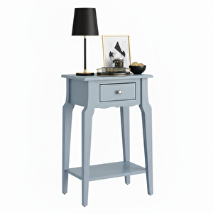 Masif Konik Mavi Raflı Yan Sehpa - Saksılık