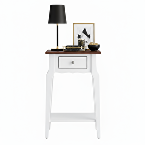 Masif Konik Beyaz Ceviz Raflı Yan Sehpa - Saksılık