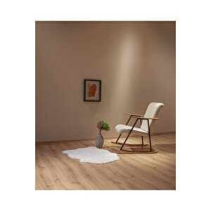 Sallanir Sandalye Ahşap Detayli Tv Koltuğu Sallanan Sandalye Keten Krem Keten Krem