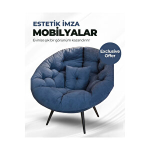 Miouus Berjer | California Esintili Tekli Koltuk | Kitap Okuma & Rahat Dinlenme Koltuğu Lacivert