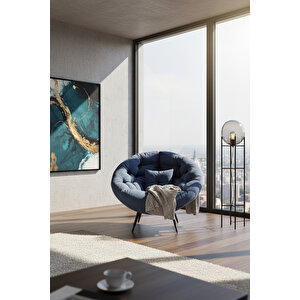 Miouus Berjer | California Esintili Tekli Koltuk | Kitap Okuma & Rahat Dinlenme Koltuğu Lacivert