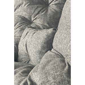 Bubb Tekli Koltuk Berjer Salon Koltuğu Armut Koltuk Minderli Metal Sandalye Keten Gri Koltuk Gri