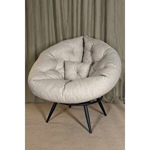 Bubb Tekli Koltuk Berjer Salon Koltuğu Armut Koltuk Minderli Metal Sandalye Keten Krem Koltuk