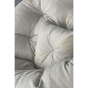 Bubb Tekli Koltuk Berjer Salon Koltuğu Armut Koltuk Minderli Metal Sandalye Keten Krem Koltuk