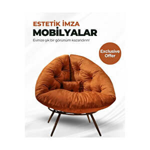 Miouus Berjer | California Esintili Tekli Koltuk | Kitap Okuma & Rahat Dinlenme Koltuğu Turuncu
