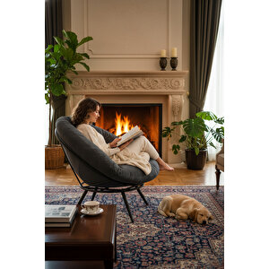 Miouus Berjer | California Esintili Tekli Koltuk | Kitap Okuma & Rahat Dinlenme Koltuğu Füme