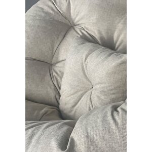 Babi Tekli Berjer | Armut Koltuk Minderli Metal Sandalye | Keten Kumaş Salon Koltuğu