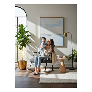 Sallanır Ahşap Detaylı Tv Koltuğu | Sallanan Sandalye & Dinlenme Koltuğu | Modern Tasarım | Füme