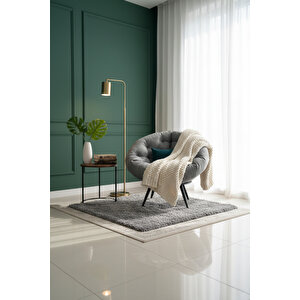 Minderli Tekli Koltuk Berjer | Geniş Oturma Alanı | Milano & Modern Tasarım | Keten Kumaş | Gri