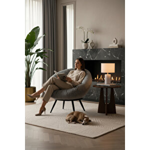 Minderli Tekli Koltuk Berjer | Geniş Oturma Alanı | Milano & Modern Tasarım | Keten Kumaş | Gri