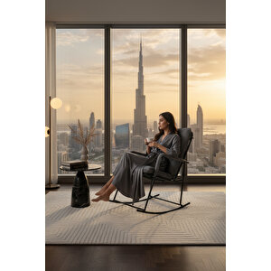 Premium Sallanır Sandalye & Dinlenme Koltuğu | Modern Tv Koltuğu, Ergonomik Yastıklı Rahat Koltuk Füme