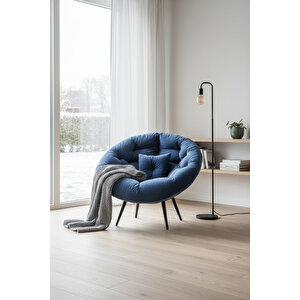 Geniş Oturma Alanlı Modern Berjer Tekli Koltuk | Dinlenme & Kitap Okuma Koltuğu | Lacivert - 92x92