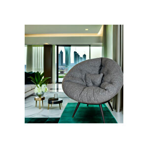 Tekli Koltuk Berjer | Kafe, Otel, Balkon, Ofis, Bahçe, Salon, Lobi | Minderli & Yastıklı | Keten Gri