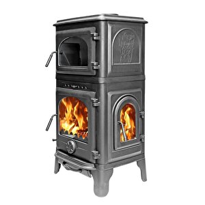 Volkan V-58c Üç Camlı Yan Kapak Fırınlı Döküm Şömine Soba