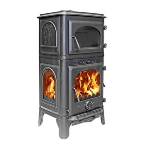 Volkan V-58c Üç Camlı Yan Kapak Fırınlı Döküm Şömine Soba