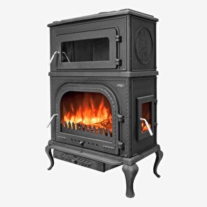 Volkan V-61h Üç Camlı Yan Kapak Fırınlı Döküm Şömine Soba